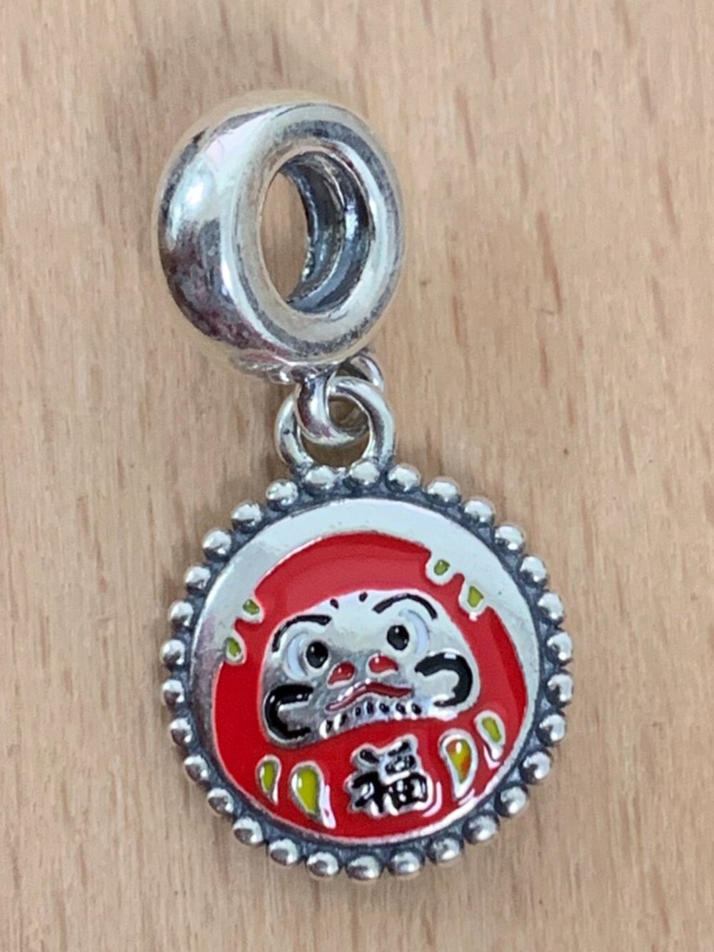 Pandora Red Daruma Doll Pendant Dangle Charm, S925 Silver Jewelry